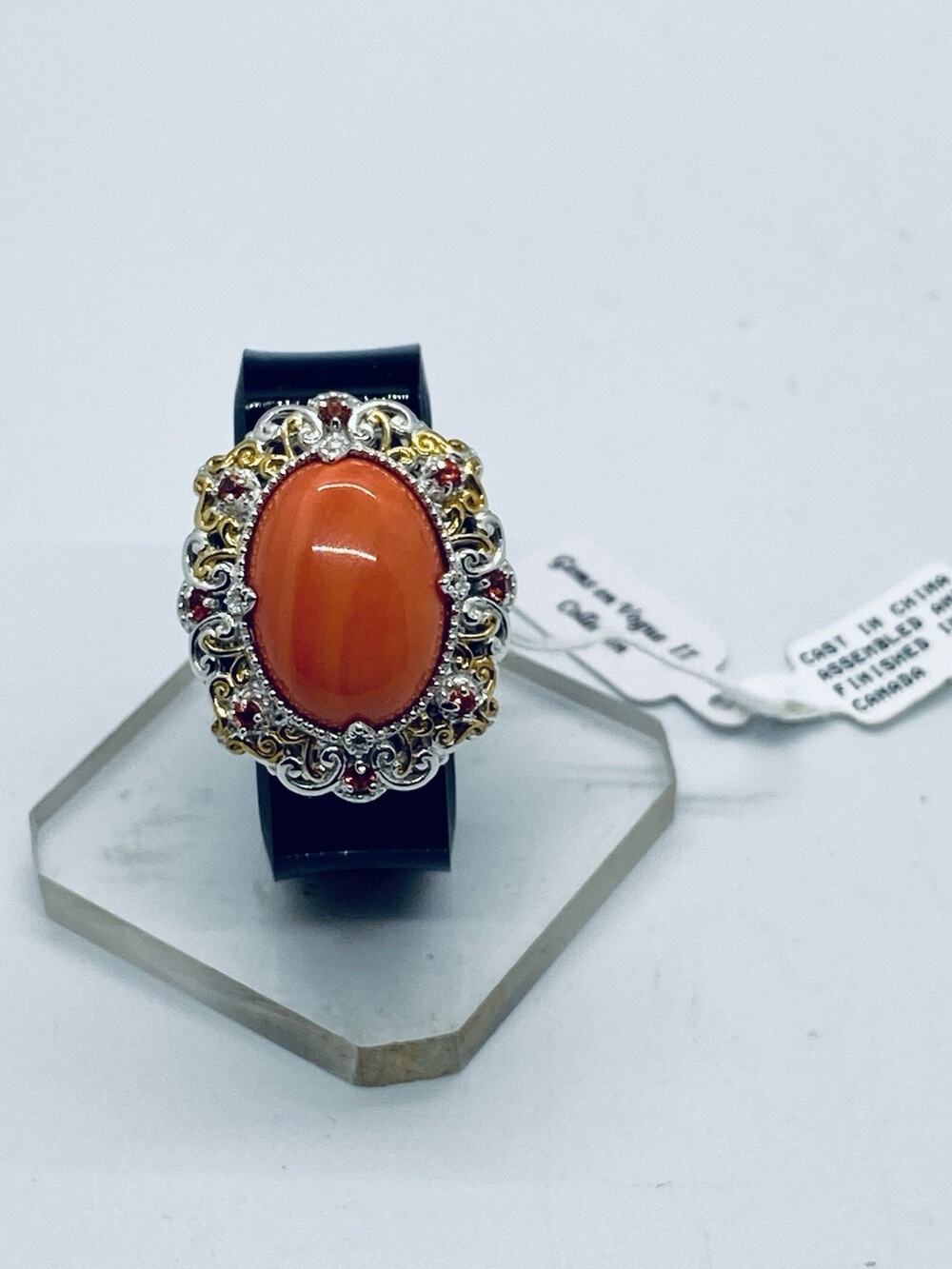 Sterling Silver 925 Gems en Vogue Michael Valitutti Pink Coral Statement Ring 6